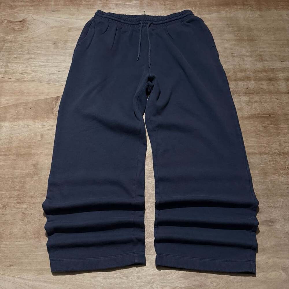 Old Navy Baggy Sweatpants Large Navy Blue Wide Leg Open Hem Relaxed Fleece